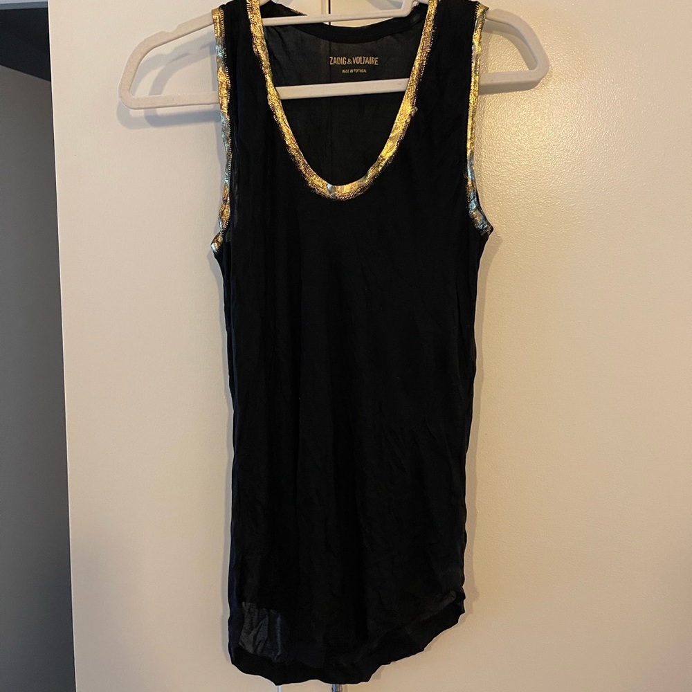 Zadig & Voltaire black/gold womens tank, medium